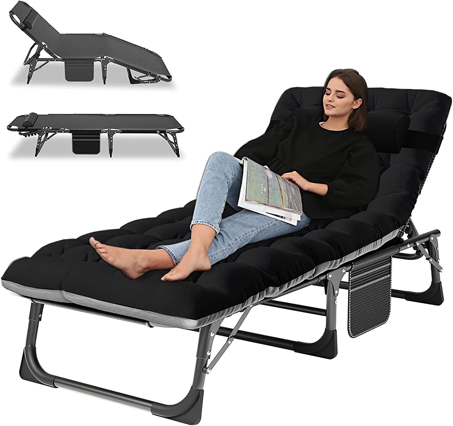 SLSY Folding Camping Cot with 2 Sided Cushion & Pillow, Adjustable 5