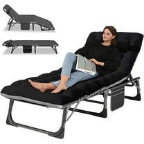 SLSY Folding Camping Cot with 2 Sided Cushion & Pillow, Adjustable 5-Position Outdoor Portable Folding Lounge Chair, Folding Sleeping Cots Bed