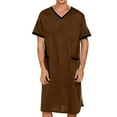 thumbnail image 2 of QSAWXQZ Men's Short Sleeve Nightshirt Soft V Neck Sleepwear Loose Nightgown Casual Loungewear with Pocket Brown S, 2 of 6