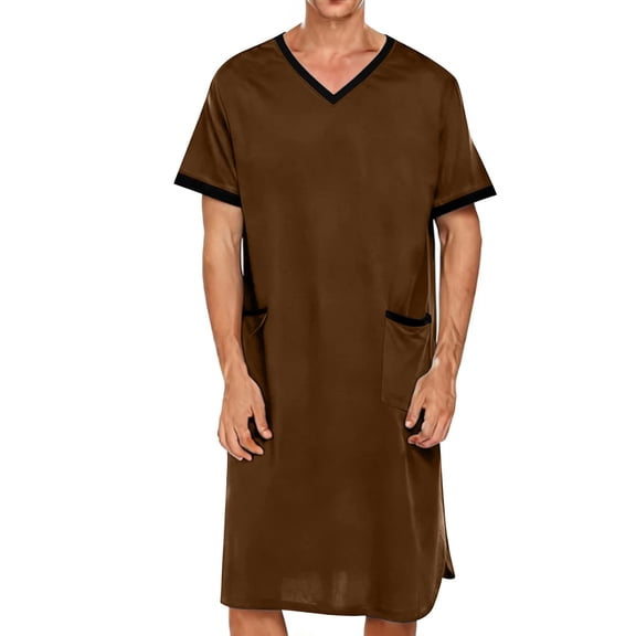 snilers Mens Nightgown Nightwear Comfy Short Sleeve V Neck Lounge Sleep Shirt Pajama Big and Tall Nightshirt with Pockets XL
