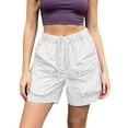 thumbnail image 2 of WPPGONE Cargo Shorts Women Baggy Lightweight Running Quick Dry Elastic Waisted Drawstring Straight Leg Wide Bottoms Zipper Outdoor Sports Active Shorts with Multi Pockets, 2 of 7