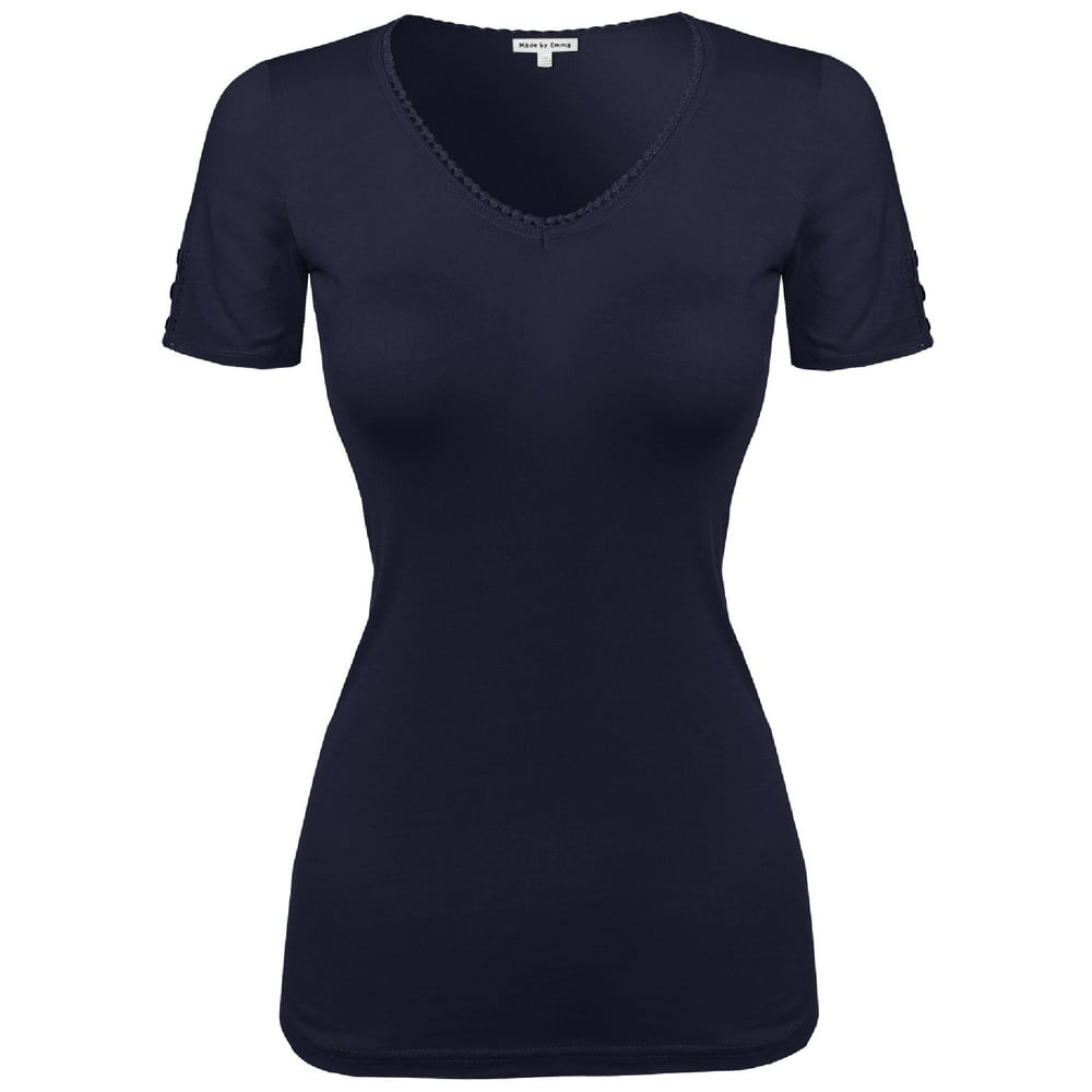FashionOutfit - FashionOutfit Women's Solid Cap Sleeve V neck Tee Shirt ...