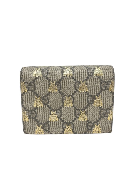 Pre-Owned GUCCI 508757 GG Supreme Compact Wallet, Bi-fold Canvas, Women's, Brown