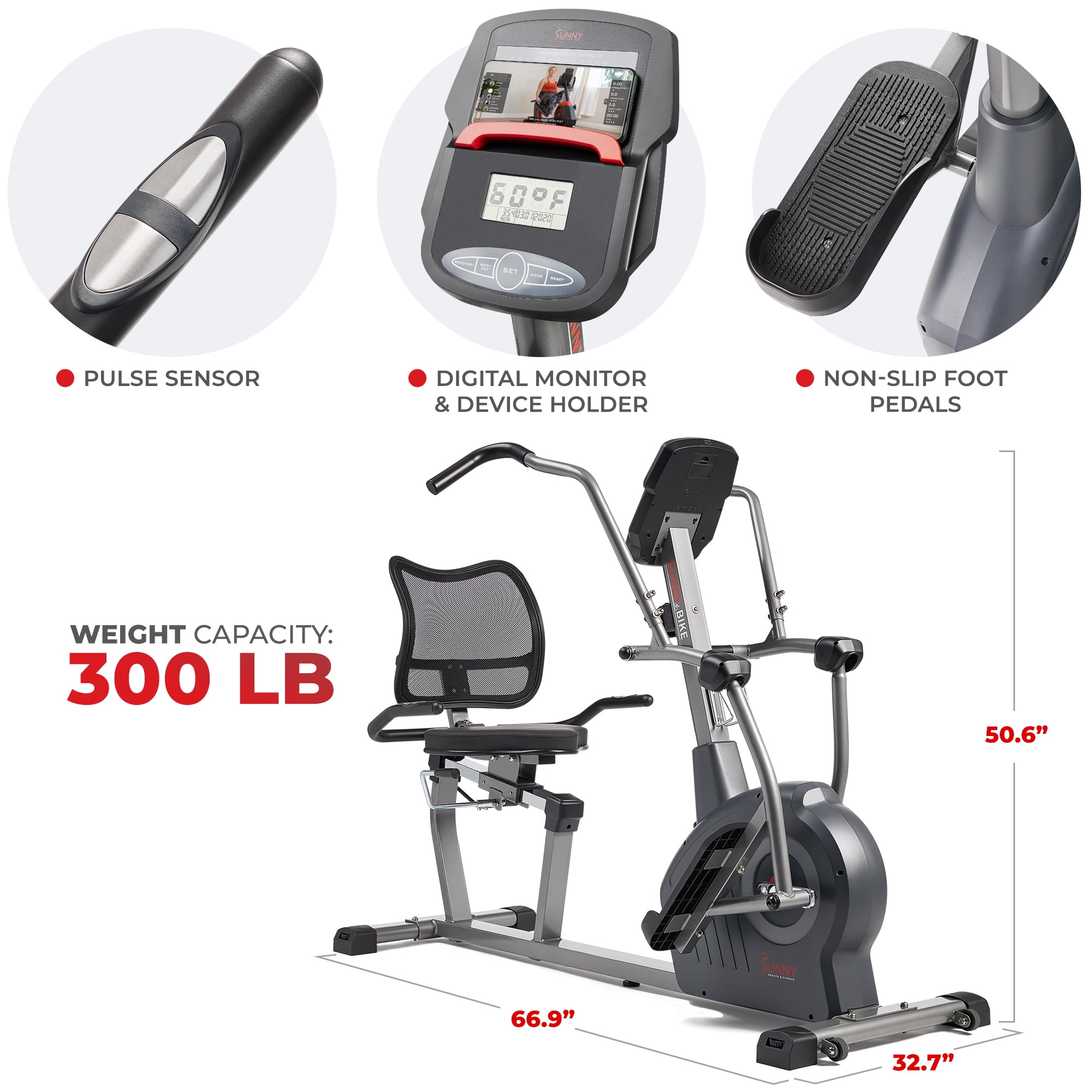 Sunny Health & Fitness Comfy Recumbent Cross Trainer Recumbent Elliptical Bike