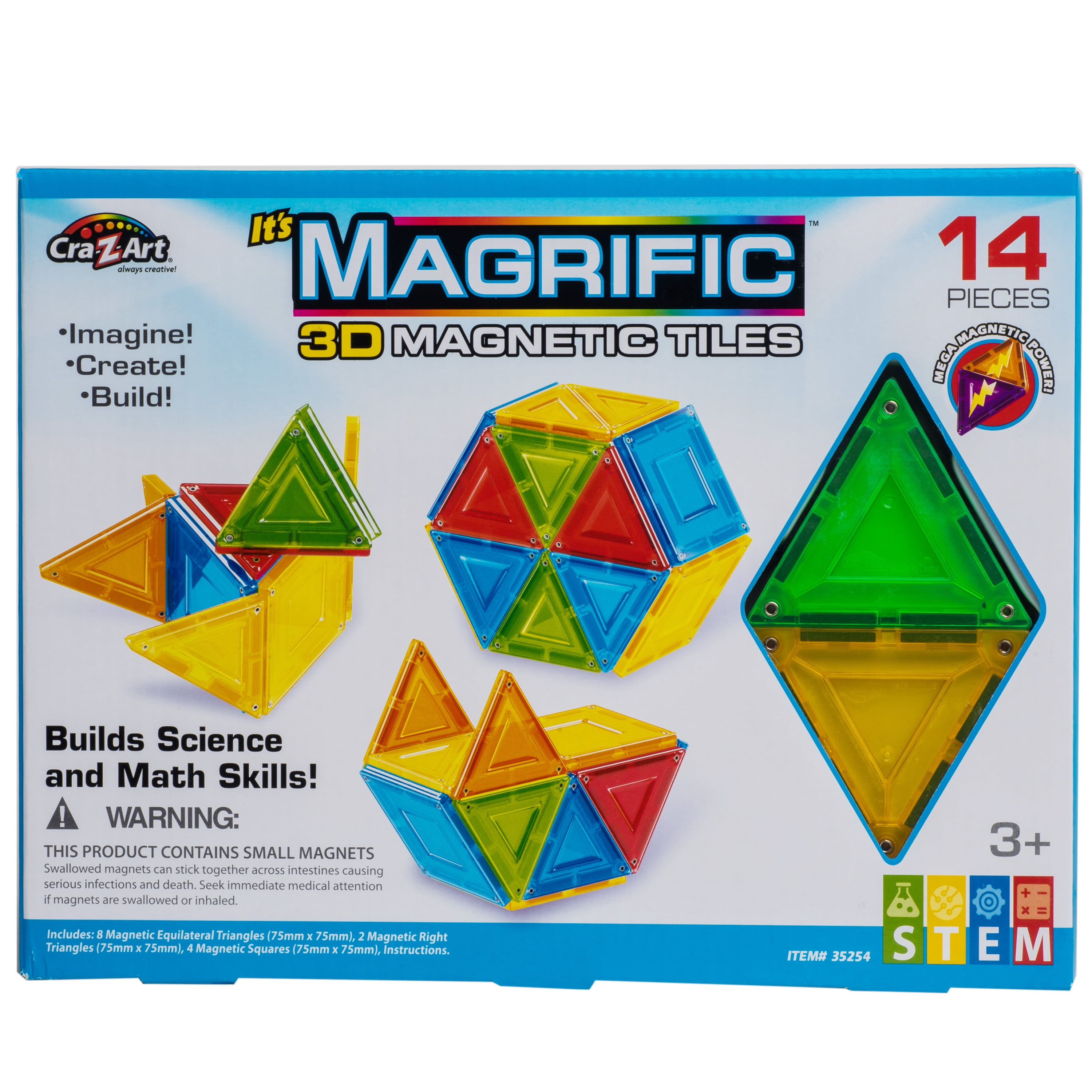 Cra-Z-Art Magrific 14 Piece Multicolor Magnetic Tiles Set, Child Ages 3 and up