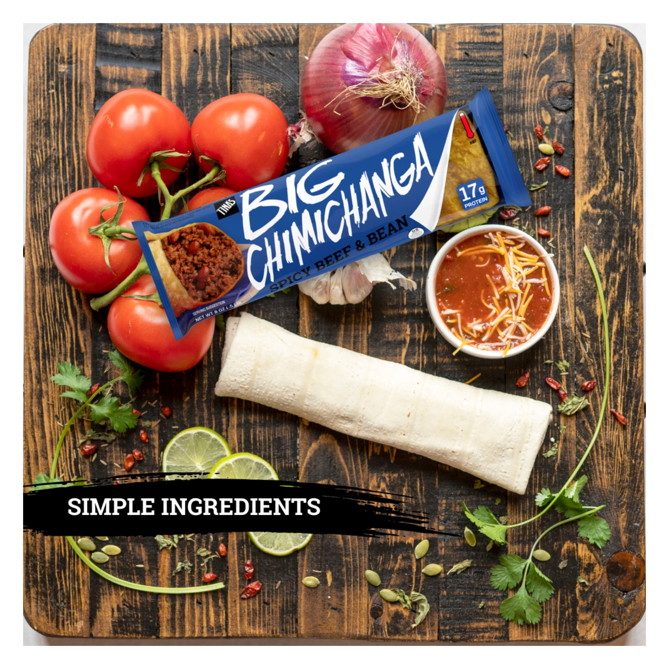 Tina's Big Chimichanga Spicy Beef & Bean, Quick Microwave Meal, 17g Protein, 8 oz