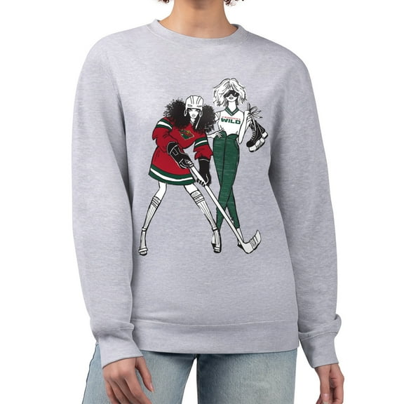 Women's G-III 4Her by Carl Banks  Heather Gray Minnesota Wild Hockey Girls Team Graphic Fleece Pullover Sweatshirt