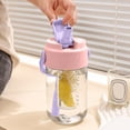 thumbnail image 4 of Linnome Summer Themed Straw Cup 600ml Shatterproof Water Bottle with Carry Handle Floral Design for Outdoor Pink, 4 of 6