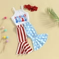 thumbnail image 5 of Mercatoo Toddler Baby Girl 4th Of July Outfits Sleeveless Romper Bodysuit+American Flag Bell Bottom Pants+Headband, 5 of 9