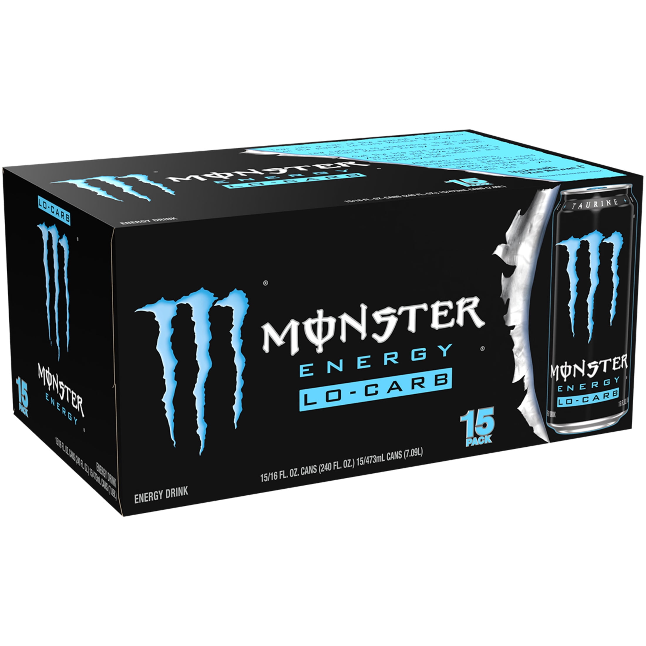 Monster Energy Lo-Carb Energy Drink, Zero Sugar, 15-Pack, 16 Oz Cans