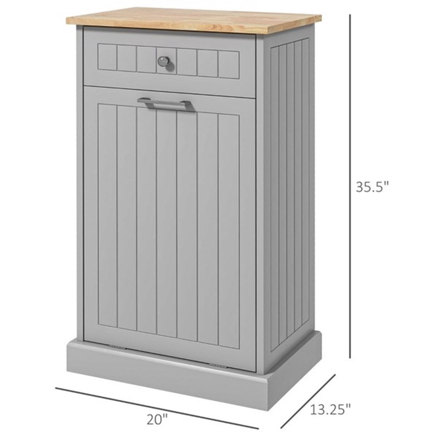 Tilt Out Trash Bin Cabinet with Drawer, Freestanding Kitchen Recycling Cabinet, MDF and Wood, 20 in Wide, 35.5 in High, Holds 88 lb
