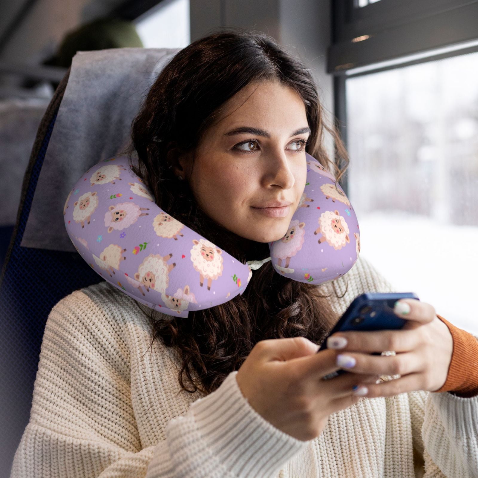 Xecao Sheeps Print Memory Foam Cervical Neck Pillow Versatile U-Shaped Pillows for Home,Office,Camping,Travelling,Soft Washable Cover