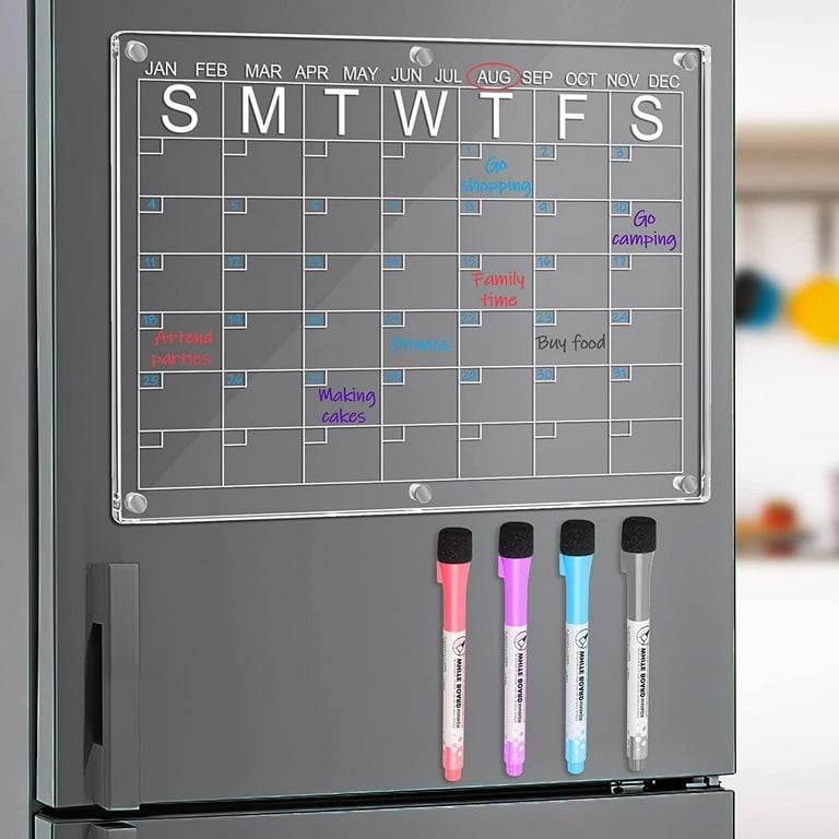 Chalk Board Calendar for Wall 2 Reusable Acrylic Panels, Magnet Board,  Works with Monthly and Weekly Schedules Clear Magnetic Dry Erase Board for