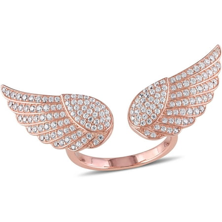 Miabella 2 Carat T.G.W. Cubic Zirconia Rose Rhodium-Plated Sterling Silver Angel Wings Ring