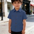 thumbnail image 3 of Ticikt Boys Button Down Shirt Short Sleeve Summer Boys Dress Shirts Casual Cotton Collared Shirt with Pockets,Color:Navy,Size:5-6 Years, 3 of 4