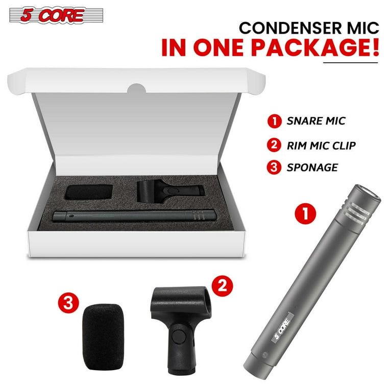 5Core Instrument Microphone Professional XLR Cardioid Pencil Stick Condenser Mic Grey 5Core Instrument Microphone Professional XLR Cardioid Pencil Stick Condenser Mic Grey