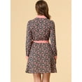 thumbnail image 4 of INSPIRE CHIC Vestido camisero de manga larga floral vintage con cuello en contraste y botones en la parte delantera para mujer Azul M, 4 of 6