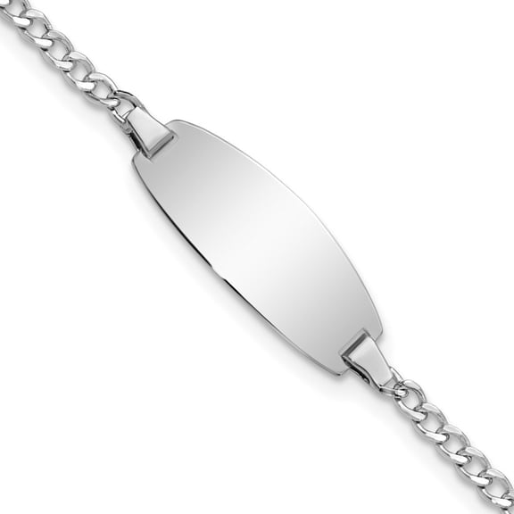 Auriga Fine Jewelry 14K White Gold Semi-Solid Oval Curb Id Bracelet 5.5 inch for Women