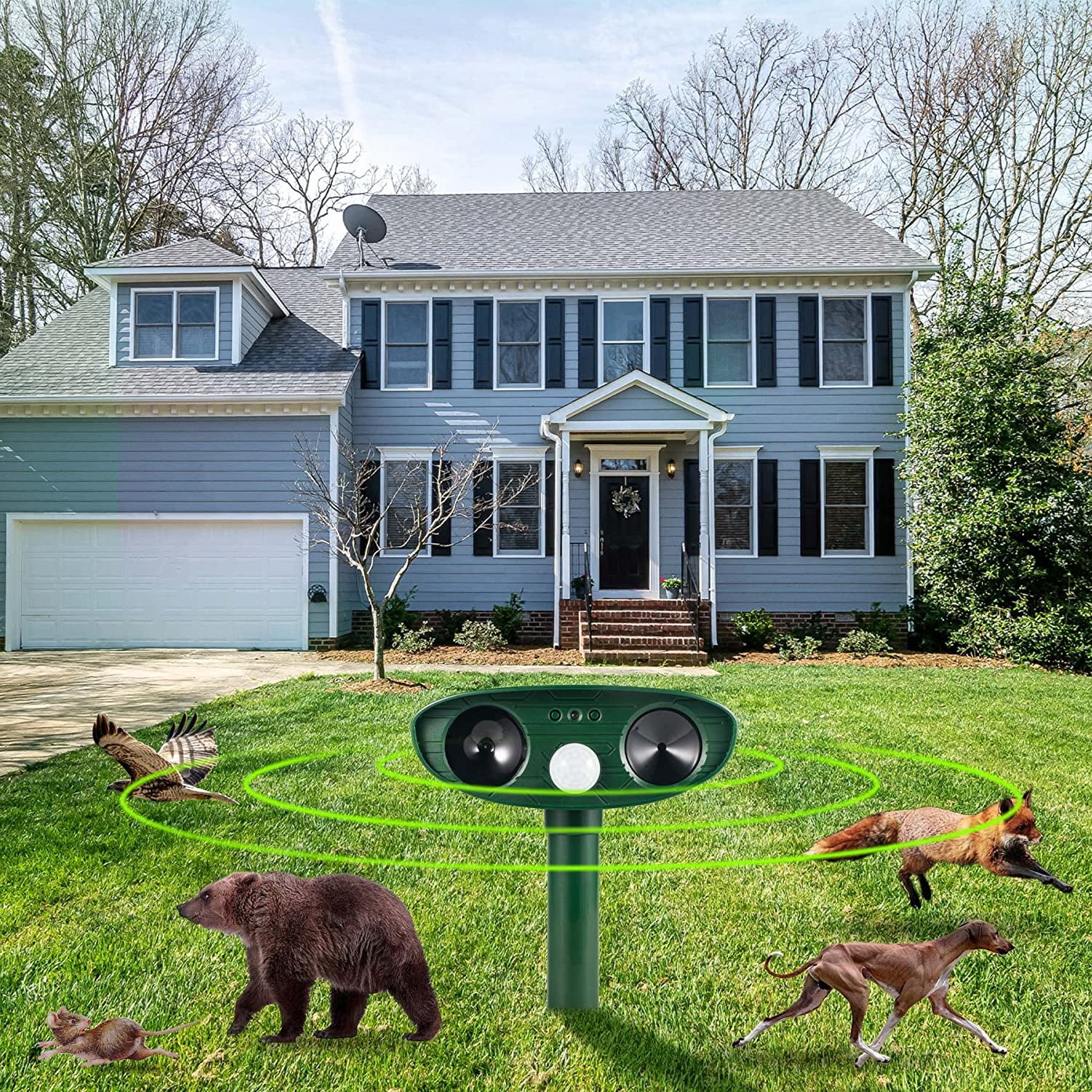 Paddsun 2 Pack Solar Animal Repeller Ultrasonic Animal Repellent Outdoor with Motion Sensor Flashing Light Waterproof Animal Deterrent for Garden Yard