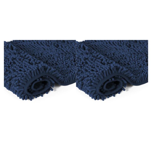 Ounissouiy Alfombrilla de fibra de textura para pies para una rápida y fuerte absorción Alfombrilla de suelo Entrada de baño de chenilla Azul Armada 17*24 pulgadas 2Conjunto