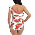 thumbnail image 5 of Picia Hand Drawn Watermelon Pattern Women's One Piece Swimsuits,One Shoulder Swimwear Asymmetric ,Ruffle Monokinis Bathing Suits,High Waisted Flattering Bathing Suits-Large, 5 of 8