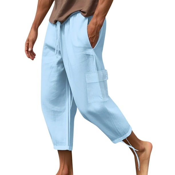 Pantalones largos para hombre, holgados, con cordón ajustable, cintura elástica, multibolsillos, informales, tipo cargo