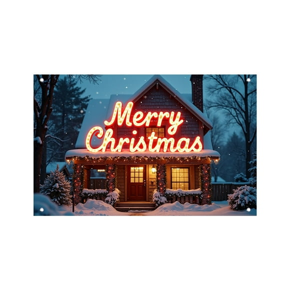 SXcggal Snow Cabin Merry Christmas Font Outdoor Garage Door Banner Large Christmas Decoration Door Cover Seasonal Outdoor Garage Door Home Wall Practical Basic Flags Banners For Garden