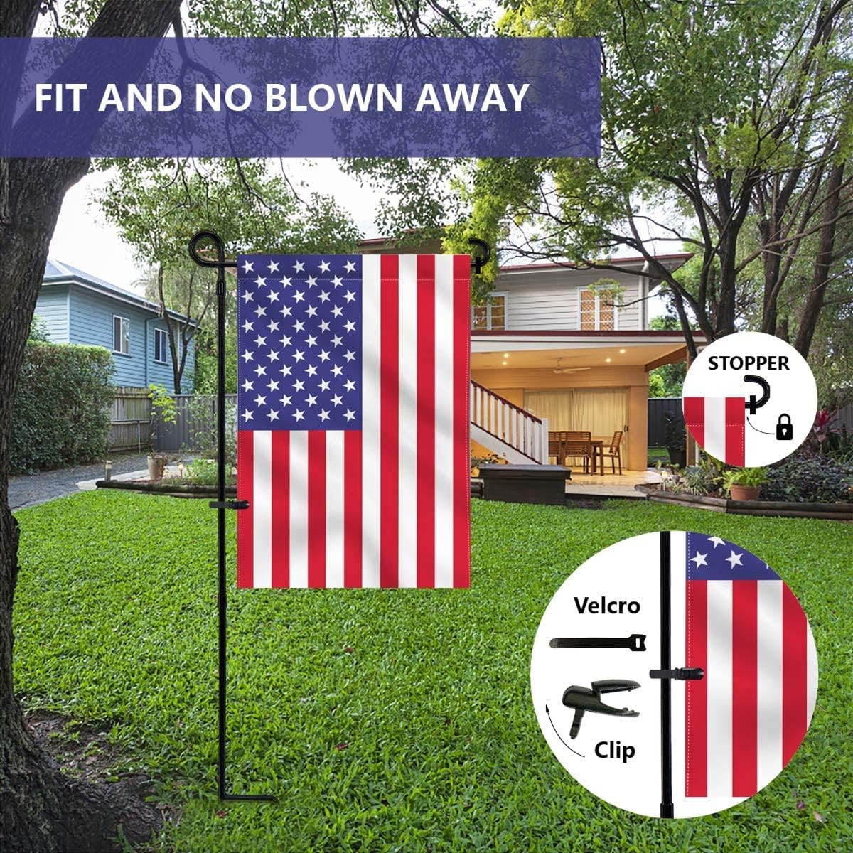 2PC Garden Flag Holder Stand, Premium Yard Flag Holder Weather-Proof Metal Powder-Coated Flagpole with Clip and Stopper for American Flag, Fall Garden Flag, Outdoor Garden Decor