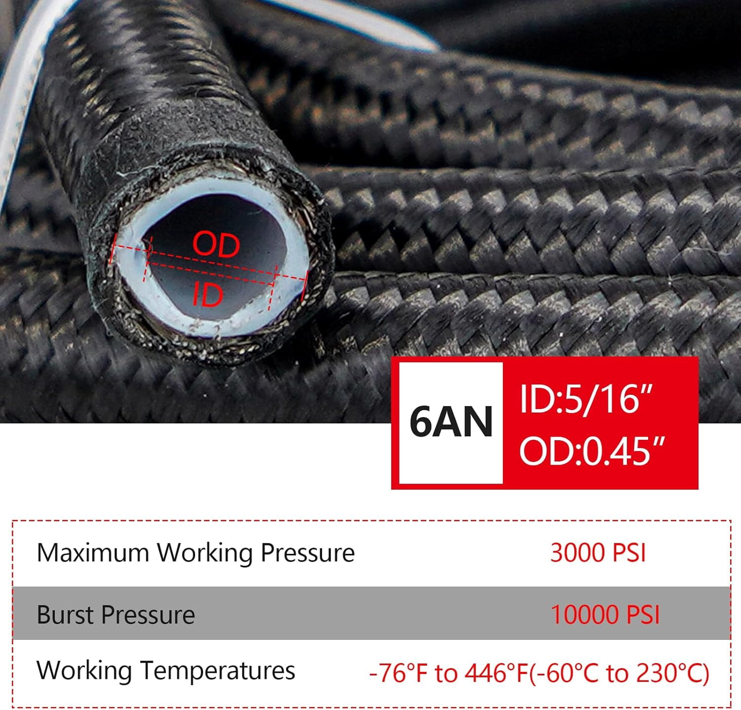 YIUIY 6AN 25F PTFE Fuel line Hose Kit,AN6 3/8" PTFE LS Swap EFI Fuel Line Fitting Kit E85 Oil Gas Nylon Braided Fuel Hose