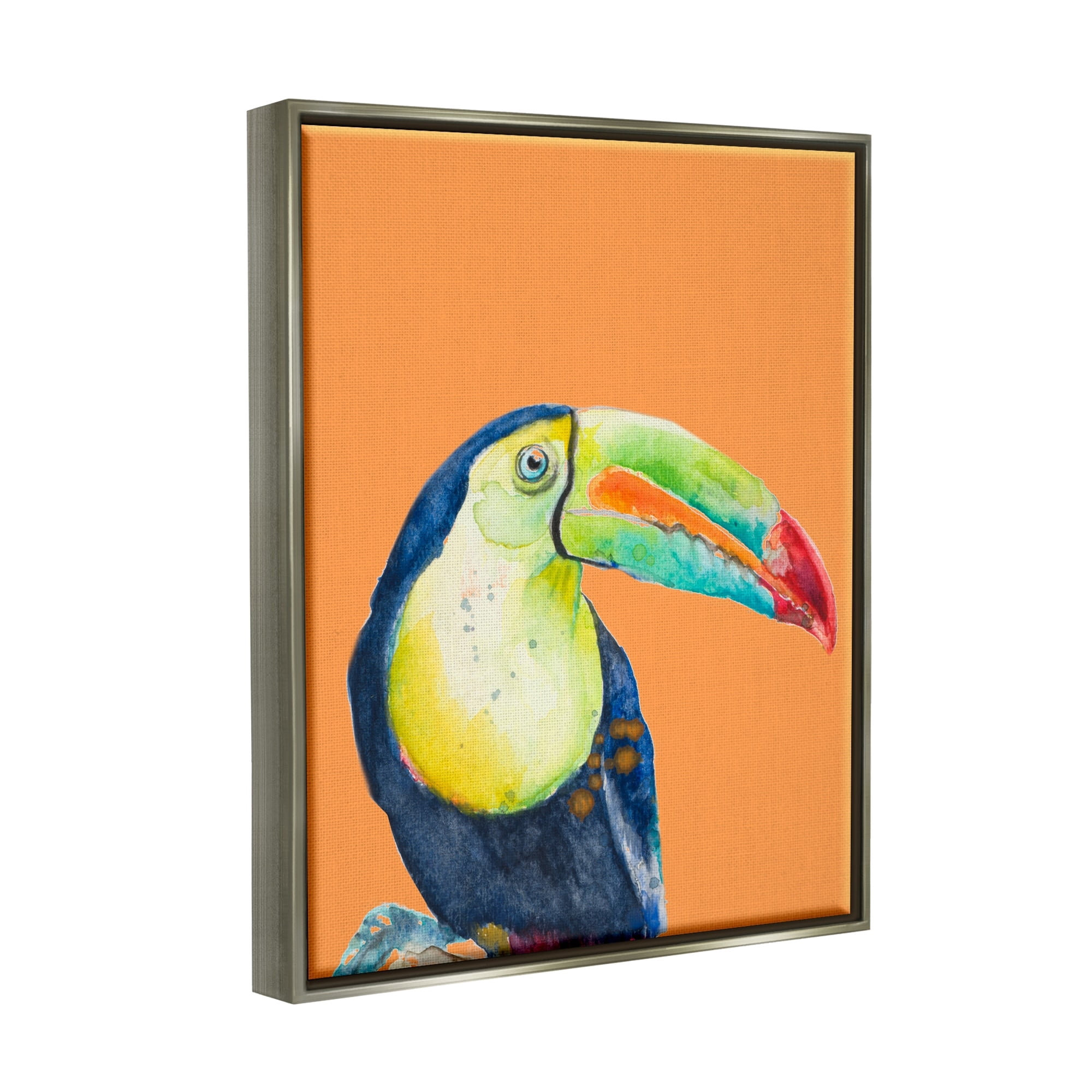 Stupell Industries Tropical Toucan Portrait Vivid Beak Rainforest Bird Graphic Art Luster Gray Floating Framed Canvas Print Wall Art, Design by Patricia Pinto