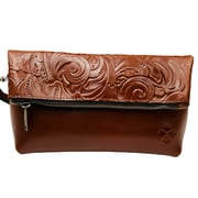 Patricia Nash Women's Tooled Leather Valerie Fold Over Wristlet Brown Gift Box