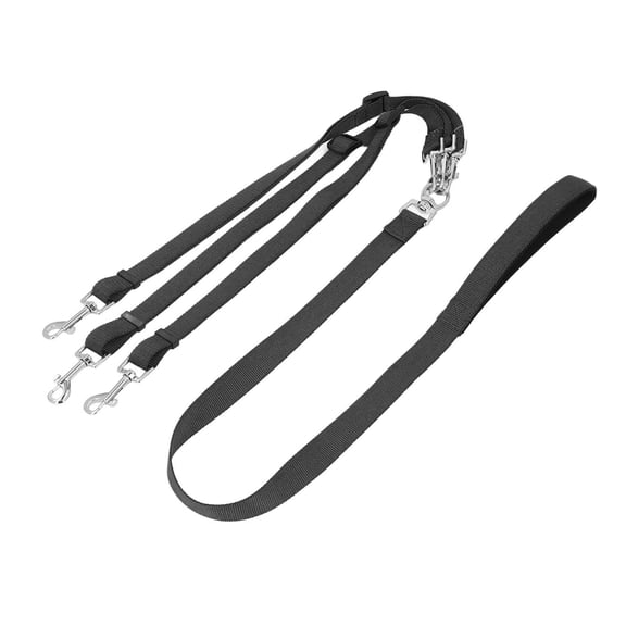 BIMZUC 3‑Way Adjustable Nylon Dog Leash with Padded Handle, Detachable Coupler for 1‑3 Dogs, Thickened, Black