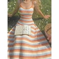 thumbnail image 7 of Multicolor Striped Knit Slip Dress For Women, Maxi Length Ruched Waist Summer Dress, 7 of 7