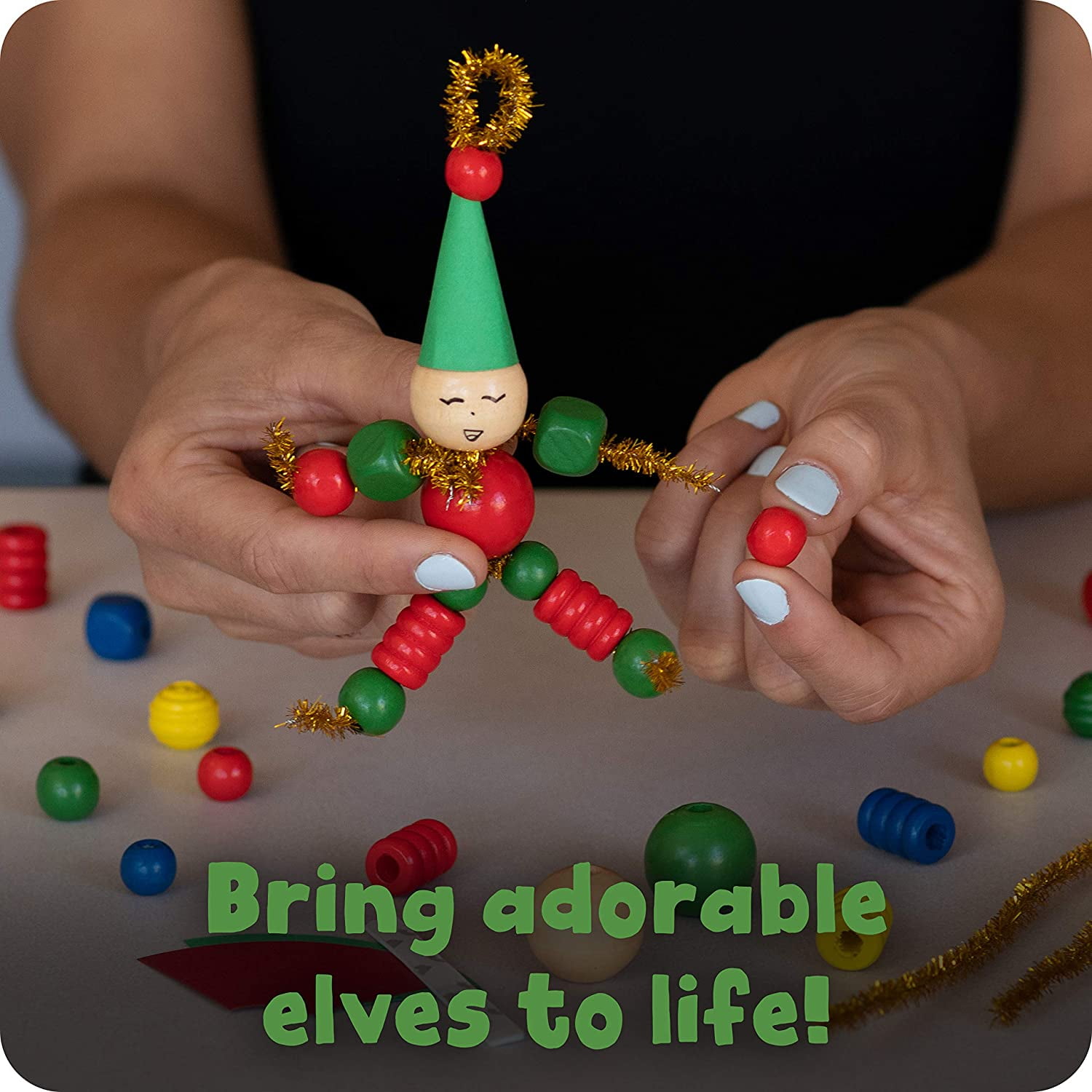 READY 2 LEARN Christmas Crafts - Create Your Own Bead Snowmen - Set of 4 -  DIY Ornaments for Kids - Christmas Tree Decoration - All Materials Included