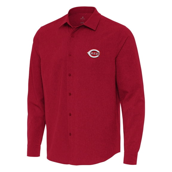 Men's Antigua Red Cincinnati Reds Exposure Long Sleeve Button-Up Shirt