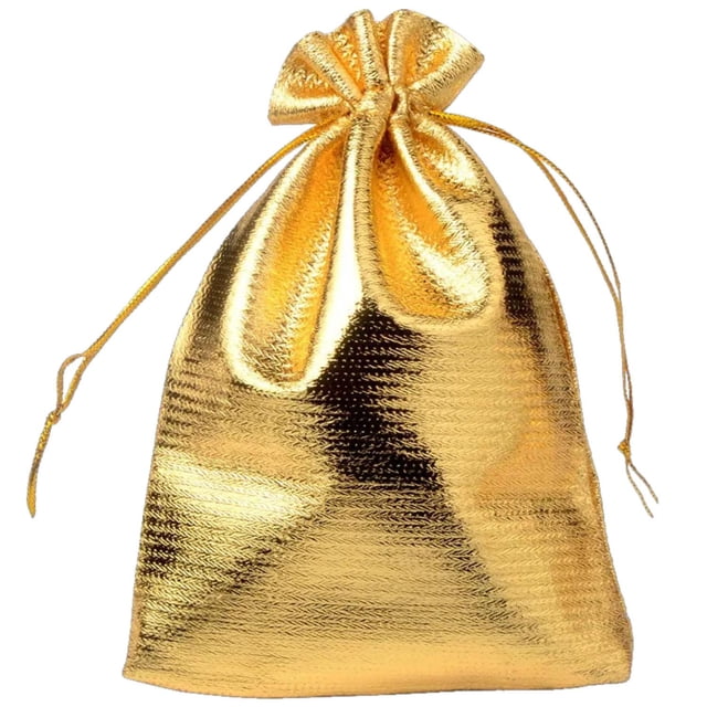 Bolsa de Organza con Cordón VelvaGold 10Pzas Oro 7x9cm Tela Bolsa Organza.