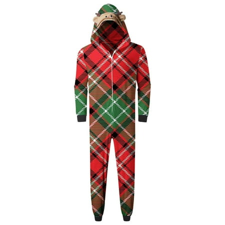 

TUWABEII Christmas Adult Onesie Pajamas for Men Parent-child Warm Set Printed Home Wear Hoodid Dads Jumpsuit