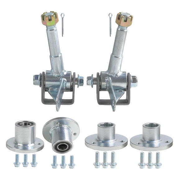 Complete Go Kart Wheel Hub Kit – 2 Front Wheel Hubs & Steering Spindles (17mm Shaft, 50mm Bolt, 3 Lug)   2 Rear Axle Hubs 23T 24mm Bore for 11x7.10-5 10x4.50-5 Wheels Drift Trike ATV Buggy Quad Bike