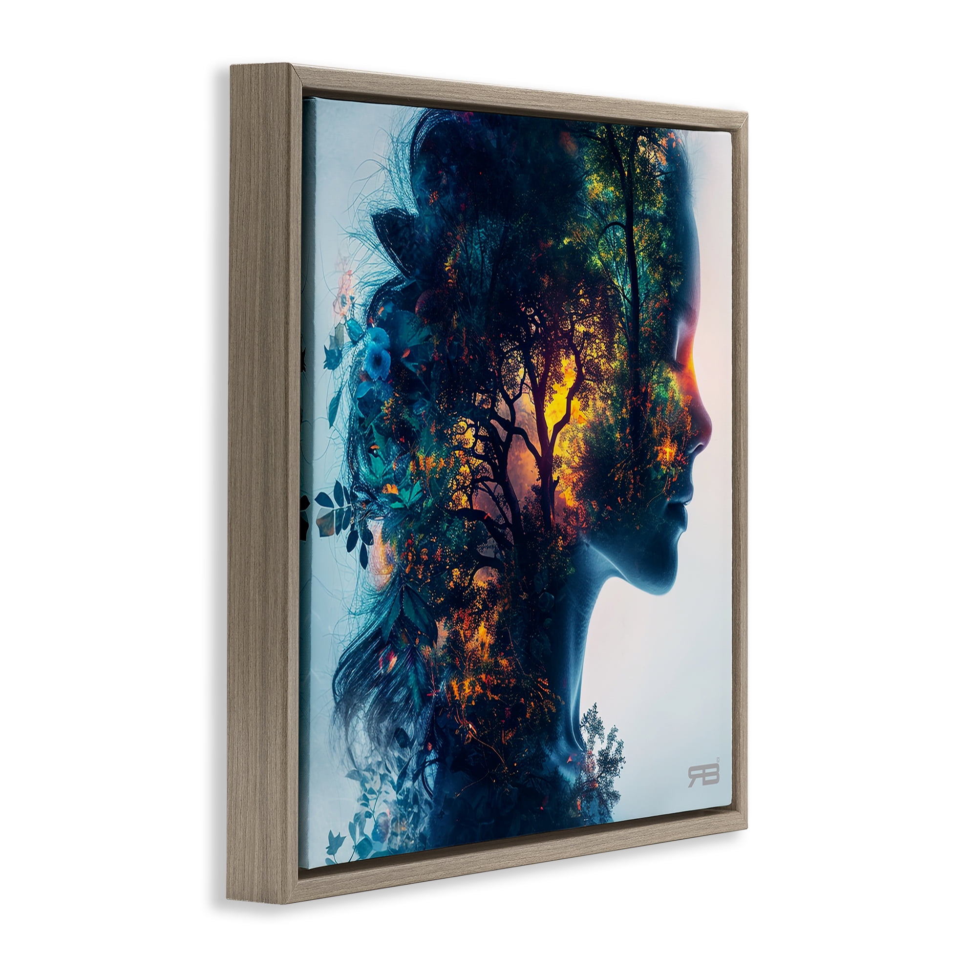 Stupell Industries Glowing Tree Girl Portrait People Painting Brown Floater Framed Canvas Art Print Wall Art, 18 x 18