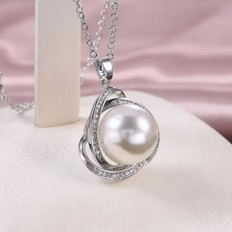 Buy Furn Aspire 925 Sterling Silver with 18K Gold Plating Classic Pearl  Chain Pendant Necklace for Parties Weddings Special Events Luxurious Pearl  zircon jewellery for Women/Girls with 925 Authenticity certificate (Gold) at