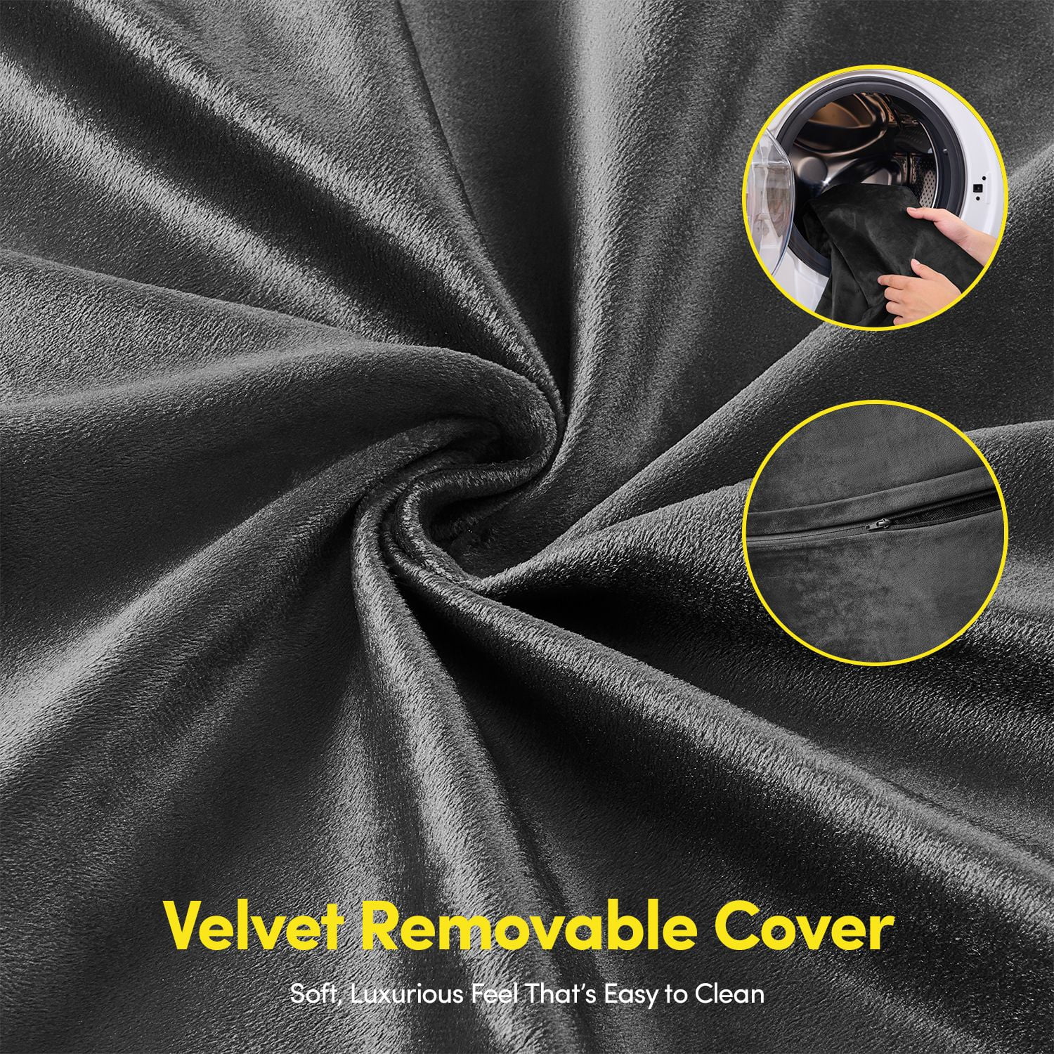 3FT Bean Bag Chair, Adults Foam Round Big Sofa Bean Bag for All Ages, Removable Velvet Cover, Black