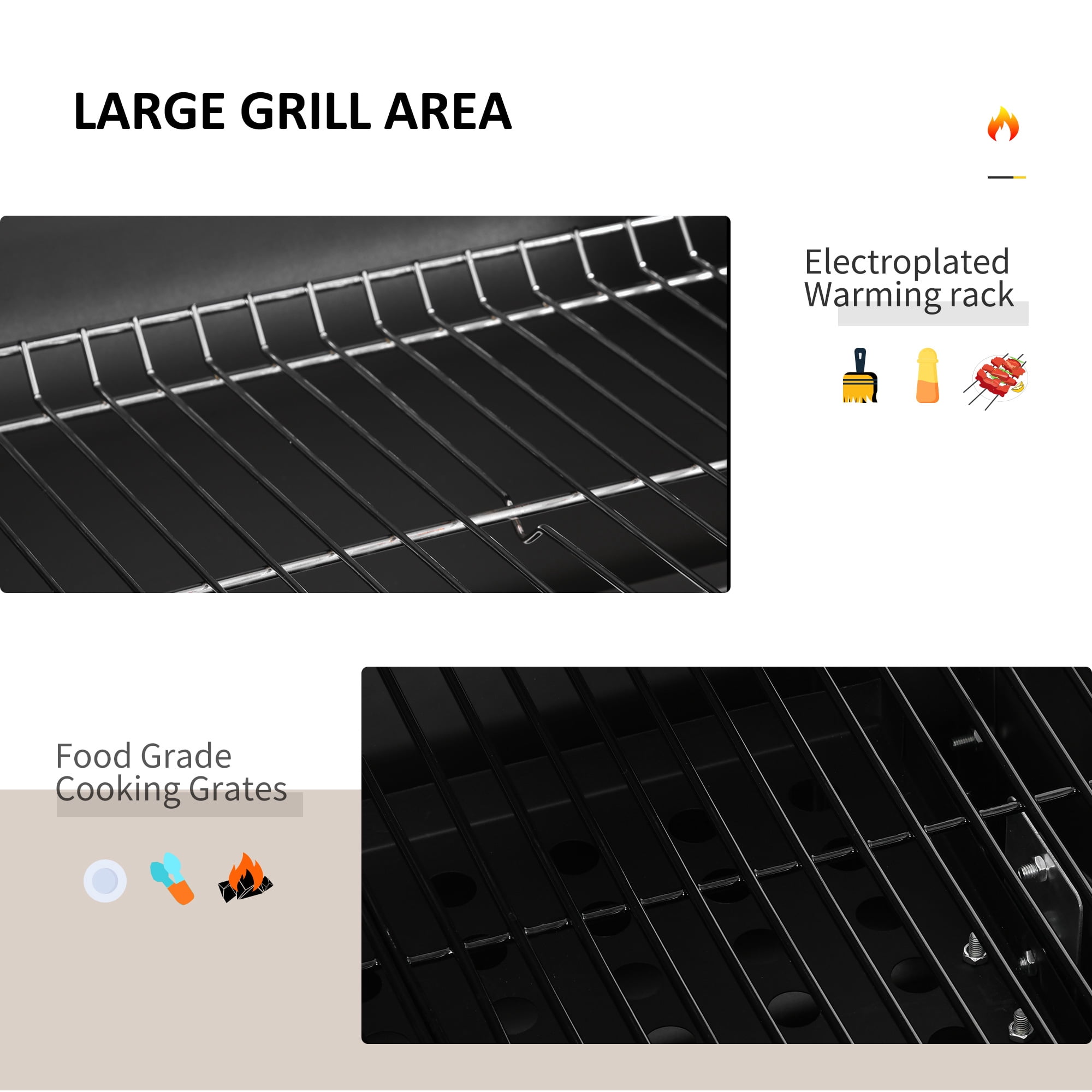 Outsunny Portable Charcoal Grill, Stainless Steel, Thermometer and Side Burner, Gray