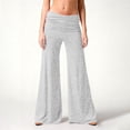 thumbnail image 2 of felwors Women's High Waisted Fold Over Flowy Wide Leg Pants | Casual Lounge Yoga Palazzo Pants for Beach & Vacation (Light Gray, L), 2 of 8