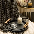 thumbnail image 7 of MODE HOME Set of 2 Black Crocodile Leather Round Trays, Decorative Wood Ottoman Serving Trays with Metal Handles for Coffee Table & Home Accents, 7 of 7