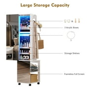 360° Swivel Jewelry Armoire, 63 Full Length Mirror with Jewelry Storage, LED 3 Color Dimmable Jewelry Organizer Armoire, Standing Jewelry Cabinet, Gift for Ladies