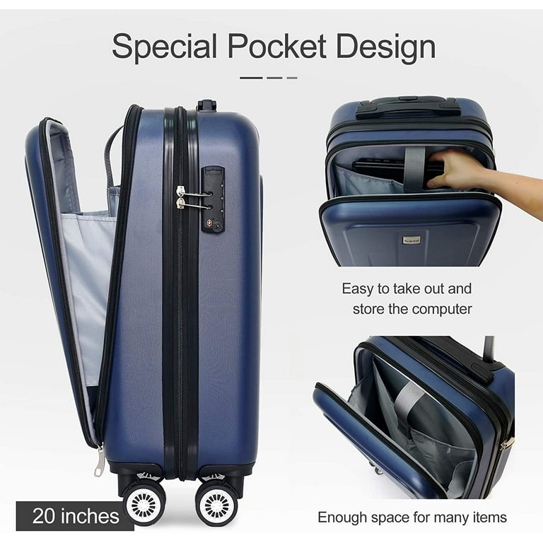 Ceilo 3PC Hardshell Luggage Set: Rechargeable USB, ABS Material