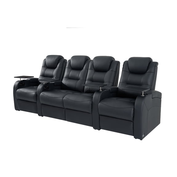 comfiroom Leather Home Theater Seating Seats, Simple Style Dual Power Electric Headrest Game Seats Movie Theater Chairs Theater Recliner Sofa with Type-C USB Charger (Black, Row of 4 Loveseat Middle)