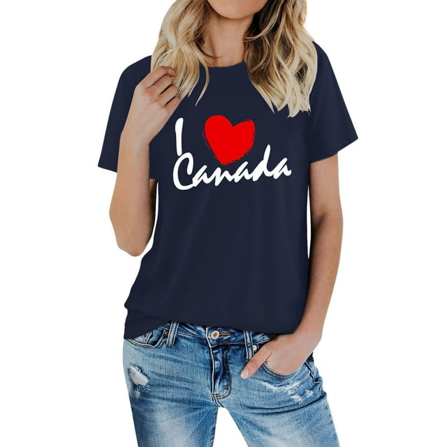 AQUARIVE T-Shirts à Manches Courtes pour Femmes, Impression Tendance, Col Rond, Coton Confortable, Tops d'Été Décontractés, Bleu Foncé TTG