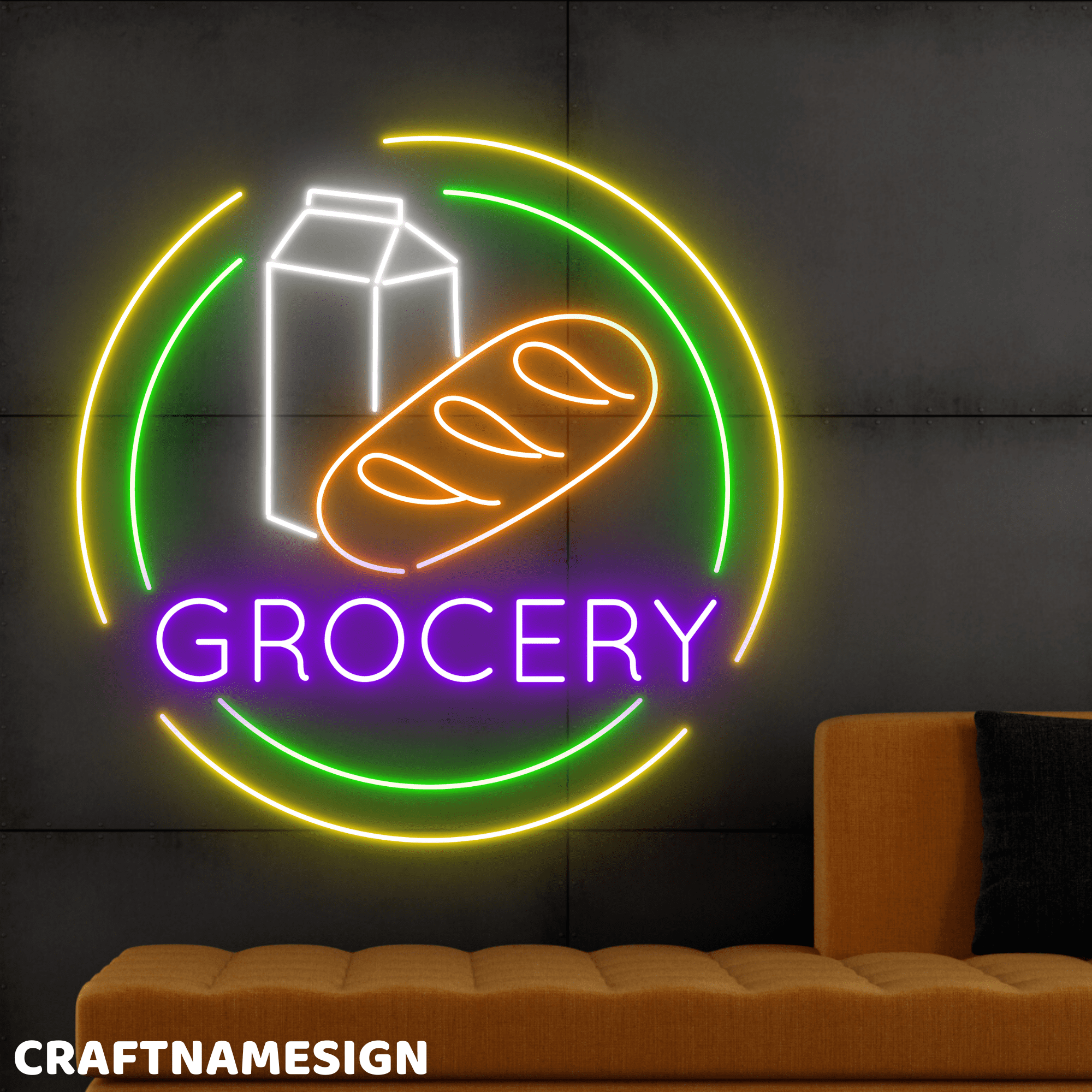 Craftnamesign Grocery Neon Sign, Grocery Store Wall Sign, Open Sign Wall Decor