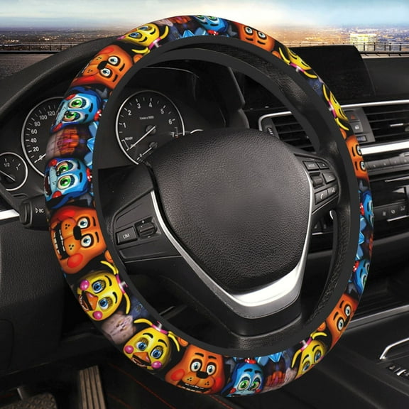 Gokiu Five Nights At Freddy'S for Elastic Steering Wheel Cover Car Accessories Non-slip, Breathable and Sweat-Absorbent Fits 15 inch car steering wheel for Both Men and Women